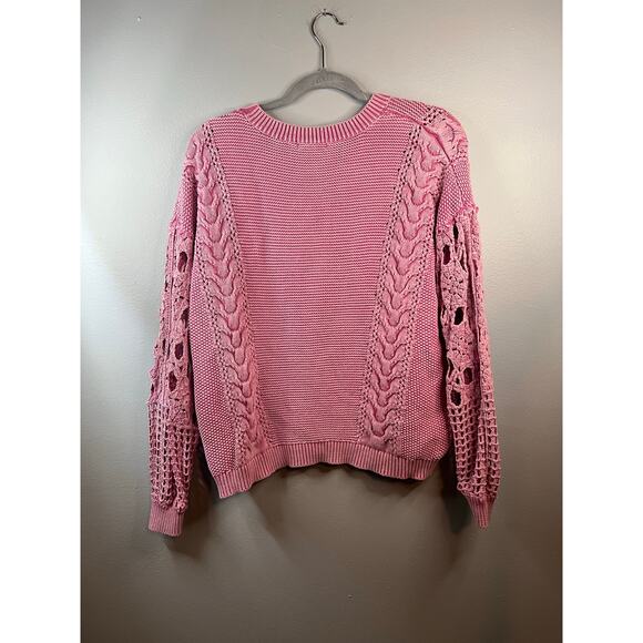 Fate Pink Sweater w/Crochet and Cable Knit Sleeve Size Large - Picture 3 of 5